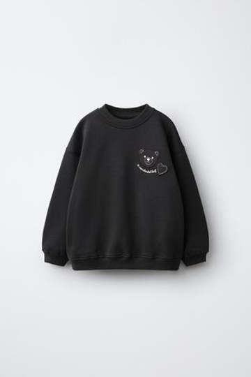 ZARA ТОЛСТОВКА С НАШИВКОЙ «МЕДВЕДЬ», ТЕМНЫЙ АНТРАЦИТ