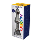 Металлическая анальная втулка 10,5см с белым кристаллом Cnex Wooomy Lollypop Double Ball Metal Plug White L