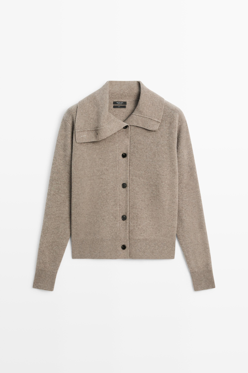 Massimo Dutti Кардиган из двухизнаночного трикотажа с воротником-трубой, кротово-коричневый