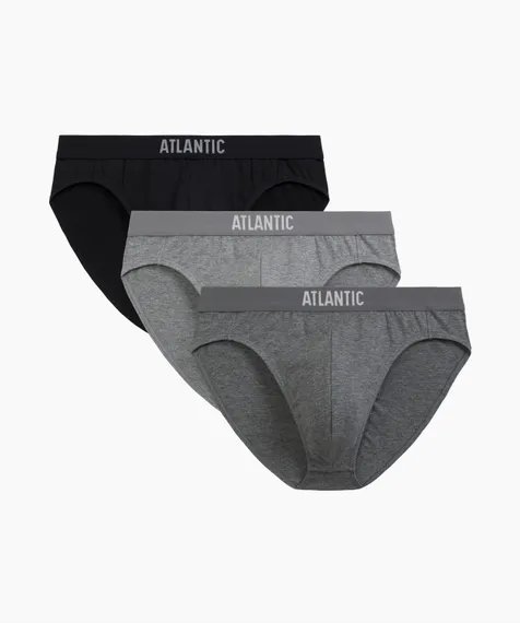 Мужские трусы (3шт) слипы спорт Atlantic Basic 3BMP-094, хлопок, черный + серый меланж + темно-серый меланж