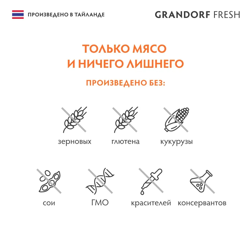 Консервы GRANDORF Fresh для кошек и котят, куриная грудка с утиным филе в желе