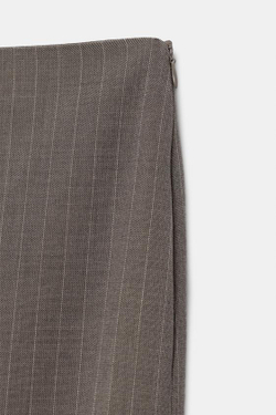 ZARA ЮБКА МИДИ В ТОНКУЮ ПОЛОСКУ, КОРИЧНЕВЫЙ МЕЛАНЖ