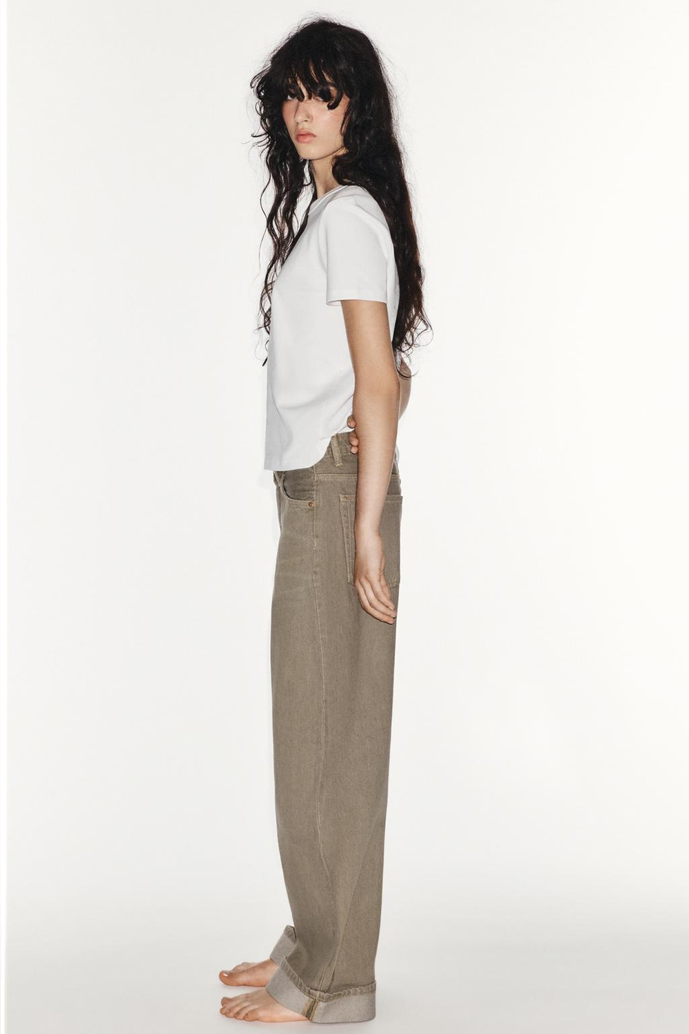 ZARA ДЖИНСЫ TRF BAGGY FOLDED СО СРЕДНЕЙ ПОСАДКОЙ, СЕРО-КОРИЧНЕВЫЙ