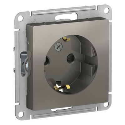 Systeme Electric AtlasDesign Сталь Розетка с/з со шторками, 16А, механизм