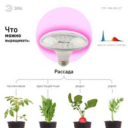 Фитолампа для растений светодиодная ЭРА FITO-18W-RB-E27 красно-синего спектра 18 ВТ Е27 | Фитолампы Е27