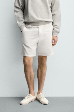 ZARA ШОРТЫ REGULAR FIT ИЗ РЕЛЬЕФНОЙ ТКАНИ, БЕЛЫЙ