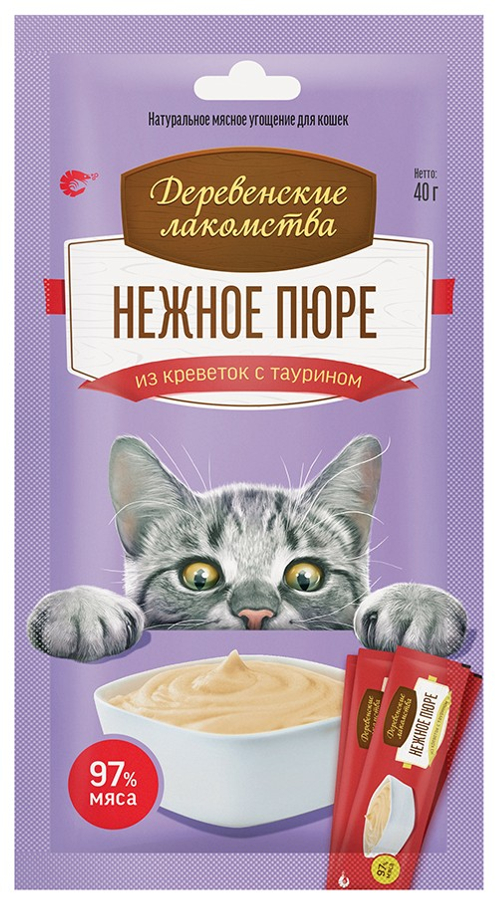 Крем-суп Деревенские лакомства Нежное пюре из креветок для кошек 4 шт по 10 г