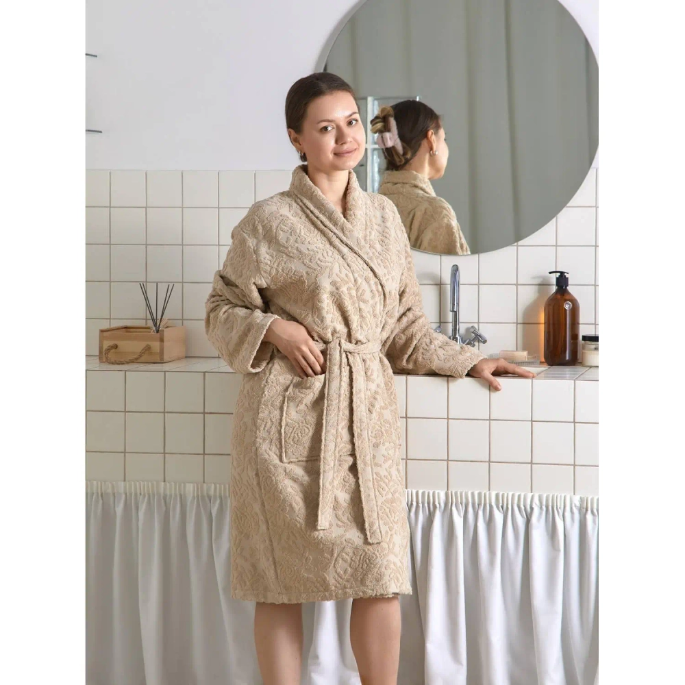 Халат женский махровый Комус Roesia 50-52 (L-XL) бежевый