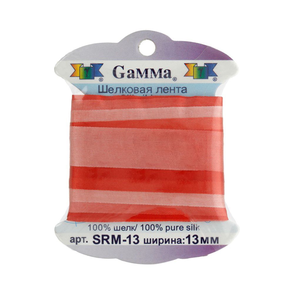 Лента (тесьма) шелковая 13.0 мм / 9.1±0.5 метров, M046 розовый/красный, Gamma SRM-13 Лента (тесьма) шелковая 13.0 мм / 9.1±0.5 метров, M046 розовый/красный, Gamma SRM-13