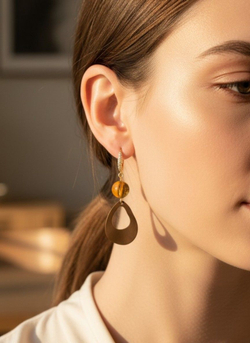 Серьги Солнечные грани с цитрином, коричневый