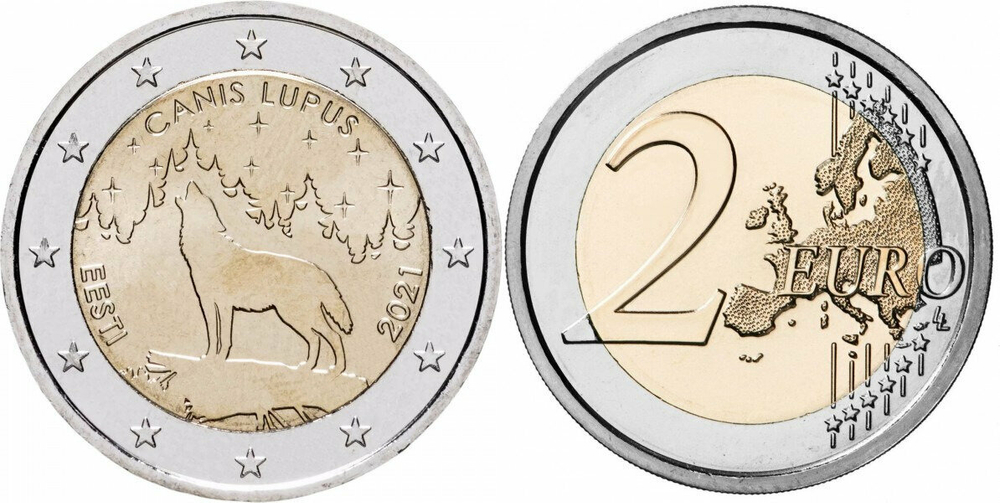 Эстония 2 евро, 2021 Эстонский Волк