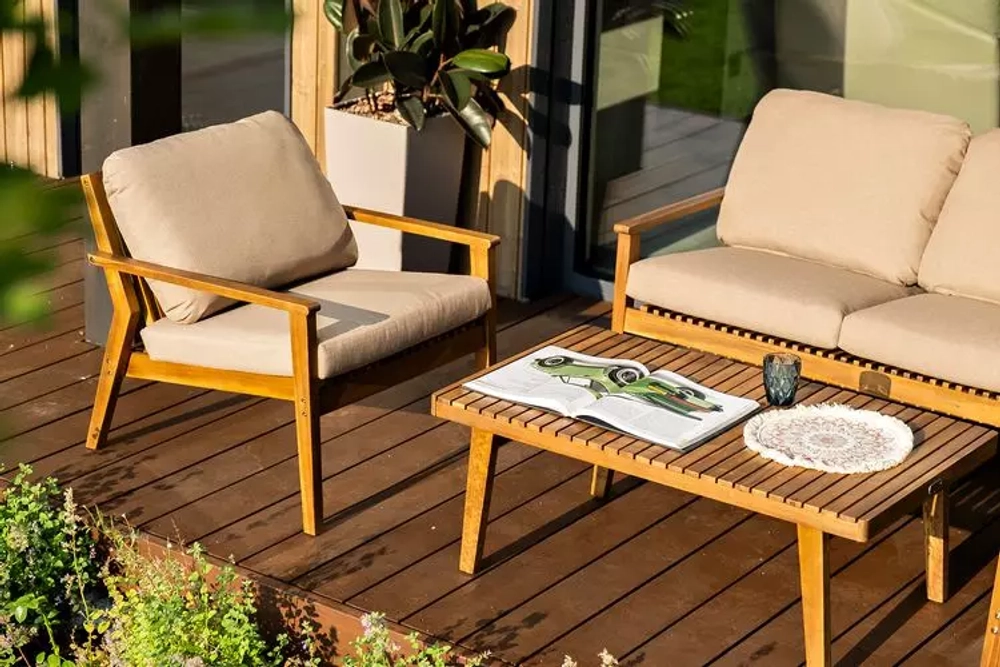 Диван из акации Joygarden МОНА 2-х местный, Natural Teak, бежевый