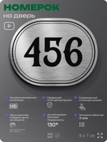 Номерок на дверь квартиры 456, для кабинета, офиса, шильдик 9 х 7 см, брашированная сталь, Айдентика Технолоджи