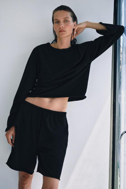 ZARA ХЛОПКОВЫЕ ШОРТЫ НА ШНУРКЕ, ЧЕРНЫЙ