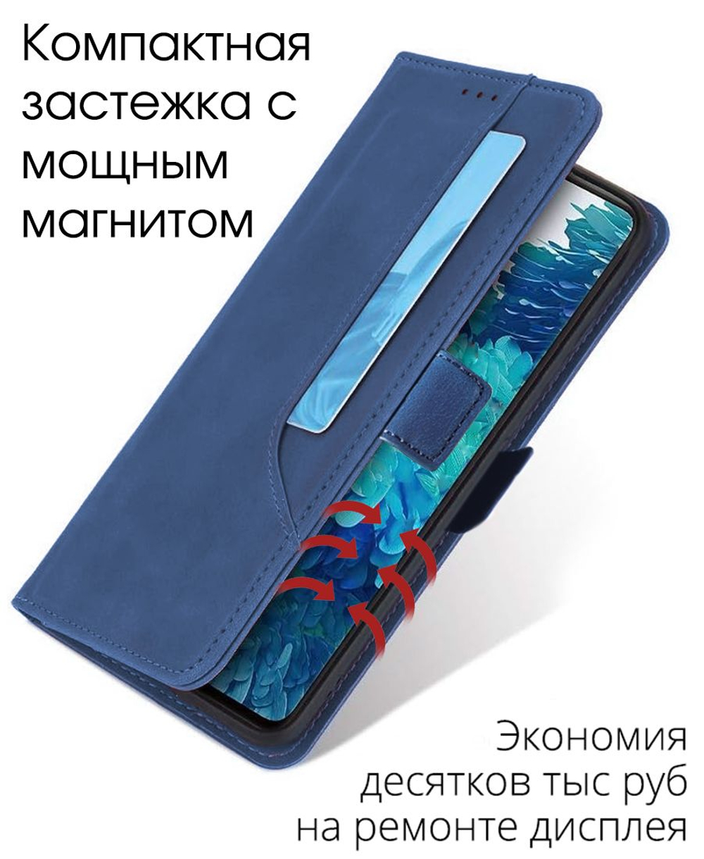 Стильный чехол-книжка из кожи для XIAOMI REDMI NOTE 9 PRO / 9S / POCO M2 PRO с отделом для наличных, 3 слотами для карт и подставкой