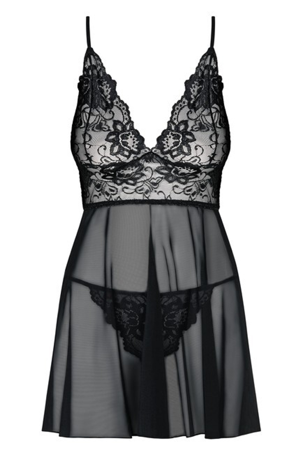 Черная сорочка с гипюровым верхом Imperia Babydoll LXL (46-48) (Цвет: черный)