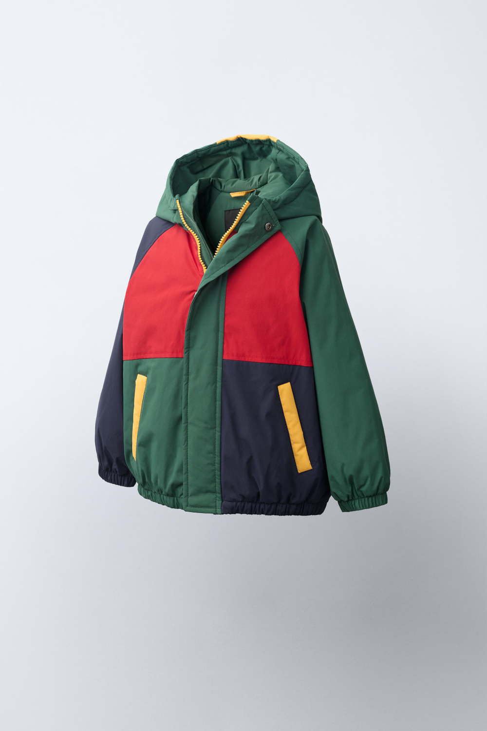 ZARA СТЕГАНАЯ КУРТКА COLORBLOCK WATER REPELLENT, ЗЕЛЕНЫЙ
