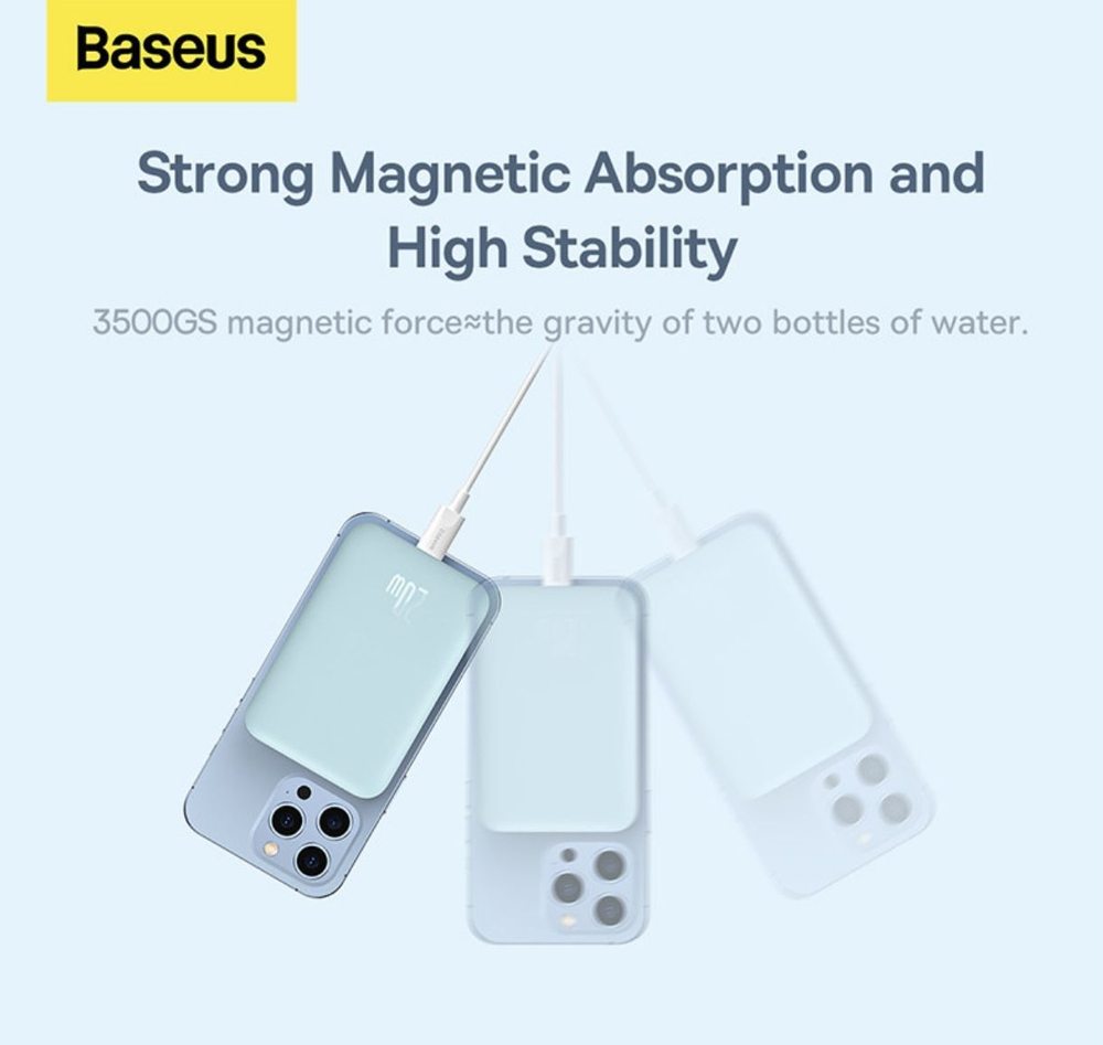 Внешний аккумулятор с магнитом повербанк 10000mAh 20W чёрный Magnetik Mini WireLess BASEUS PPCXM10