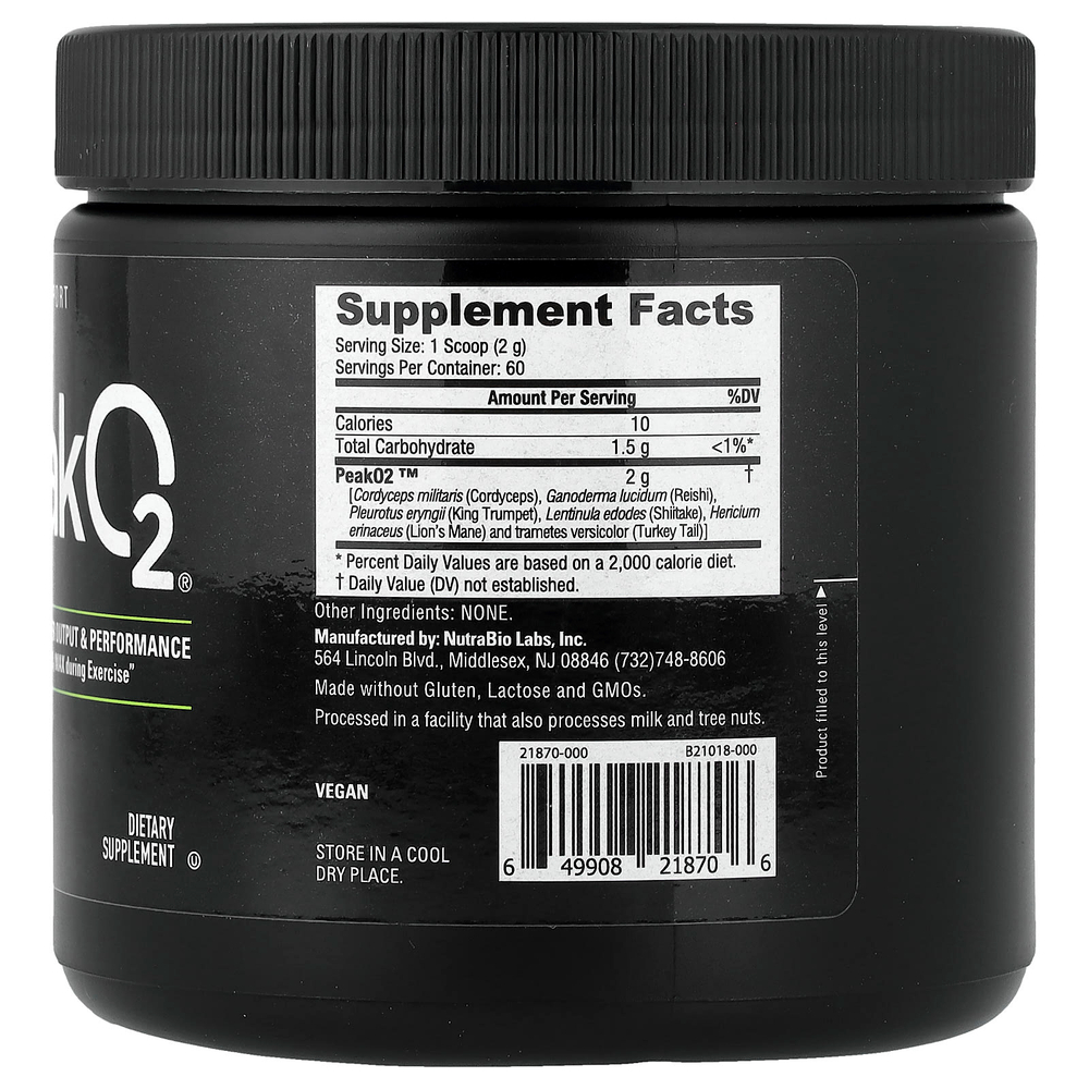 NutraBio, Sport, Peak O2®, без добавок, 120 г (4,2 унции)