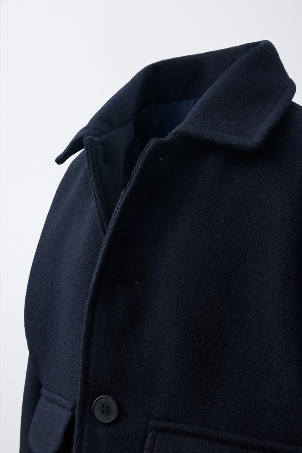 ZARA КУРТКА ИЗ СМЕСОВОЙ ШЕРСТИ, МОРСКОЙ СИНИЙ
