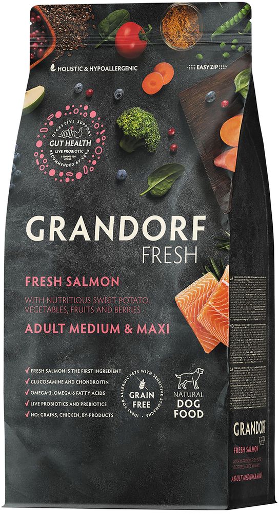 Grandorf Fresh 3кг Holistic Maxi Salmon&amp;Sweet Potato Сухой корм для собак крупных пород, свежее мясо лосося с бататом