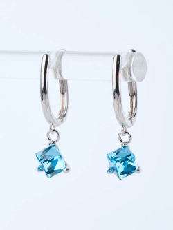 Серьги-подвески Миражи с голубым кубиком Swarovski