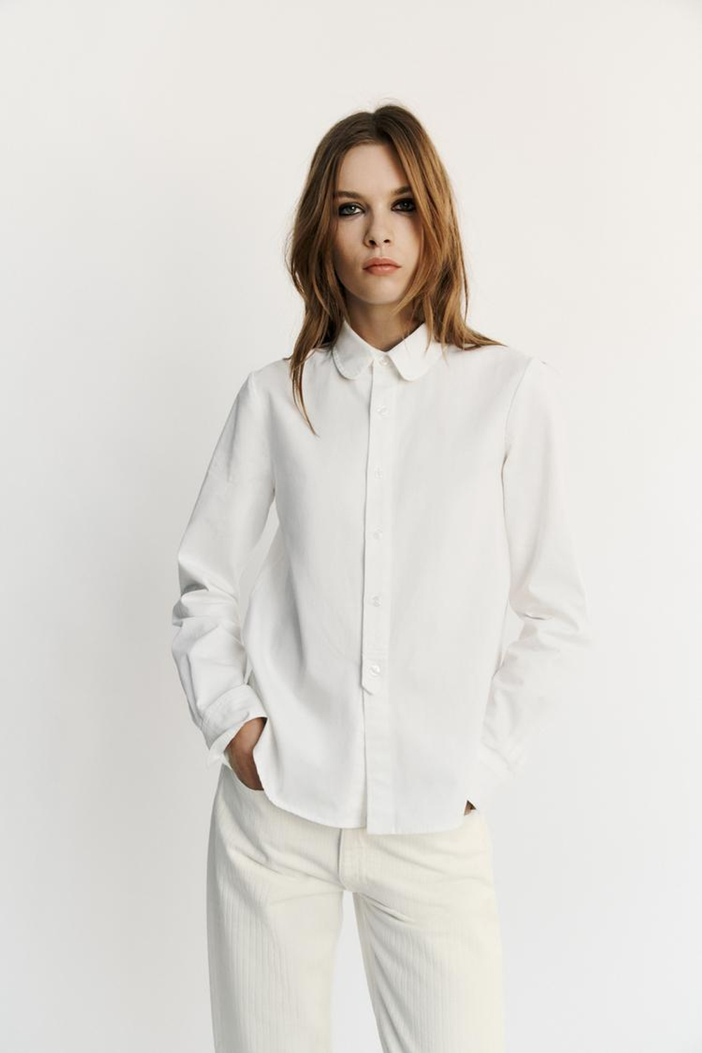 ZARA ДЖИНСЫ TRF STRAIGHT В ПОЛОСКУ СО СРЕДНЕЙ ПОСАДКОЙ, БЕЛЫЙ