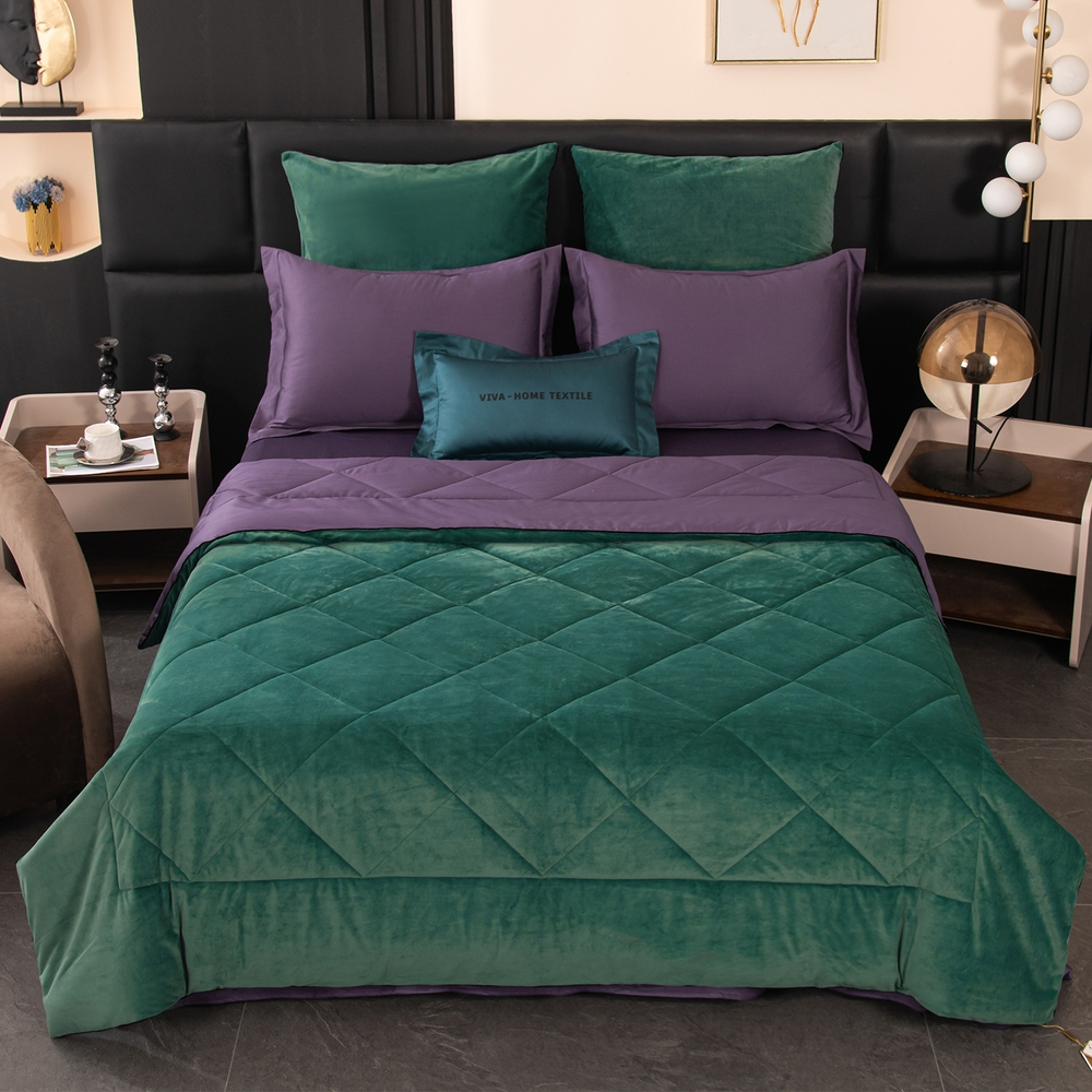 КПБ на резинке Сатин Velvet Premium с Одеялом VPR005, Евро, 4 наволочки, простынь 140*200*25