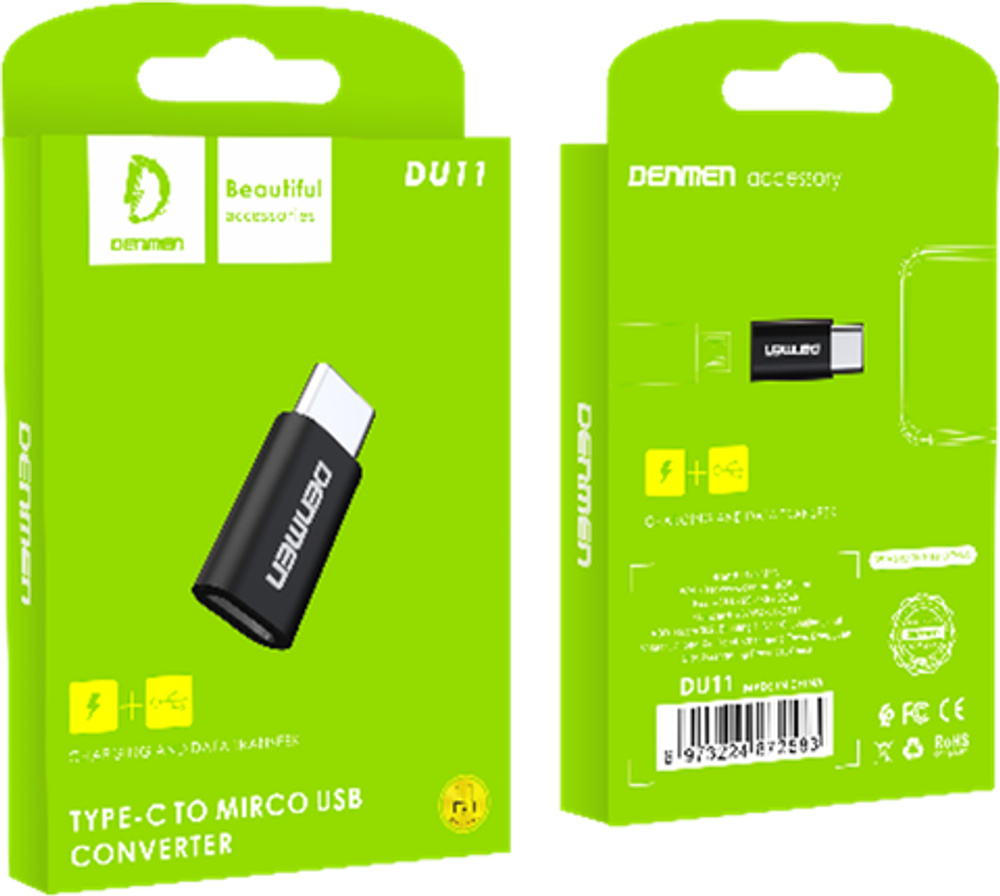 Адаптер-переходник DENMEN DU11 Type-C(m) - microUSB(f) Black