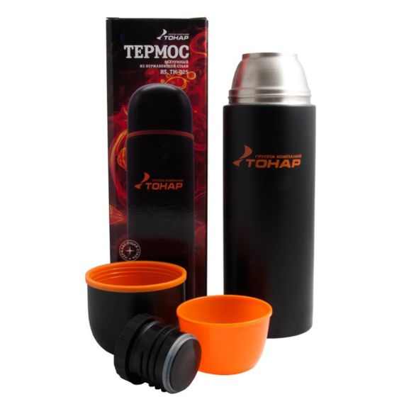 Термос TONAR 1000ML HS.TM-025  черный (дополн.пласт.чашка)