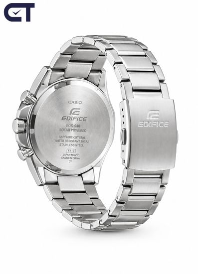 CASIO EQS-940DB-1AVUDF EDIFICE мужские наручные часы — солнечный стальной хронограф с чёрным циферблатом