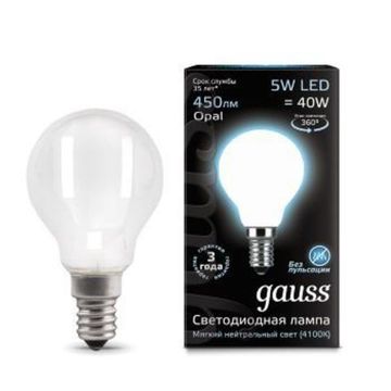 Лампа Gauss LED Filament Globe OPAL E14 5W 4100K 105201205