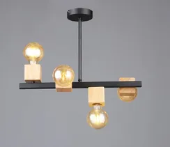 Люстра потолочная Rilon 6428/4 BK+WOOD, 3×40 Вт, чёрная