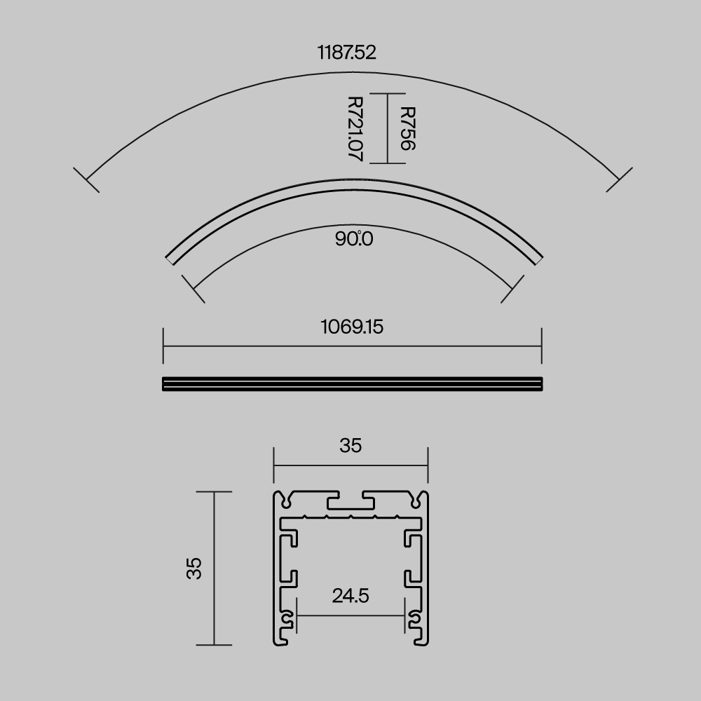 Радиусный профиль Maytoni 35x35 Ø1500мм внутренний 1/4 круга черный ALM-3535R-B-IN-90°-1.5M