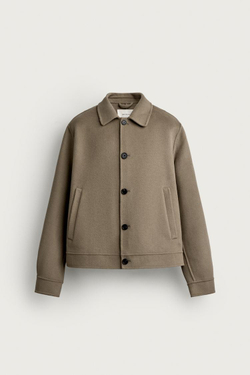 ZARA УКОРОЧЕННАЯ КУРТКА ИЗ 100% ШЕРСТИ, СЕРО-КОРИЧНЕВЫЙ