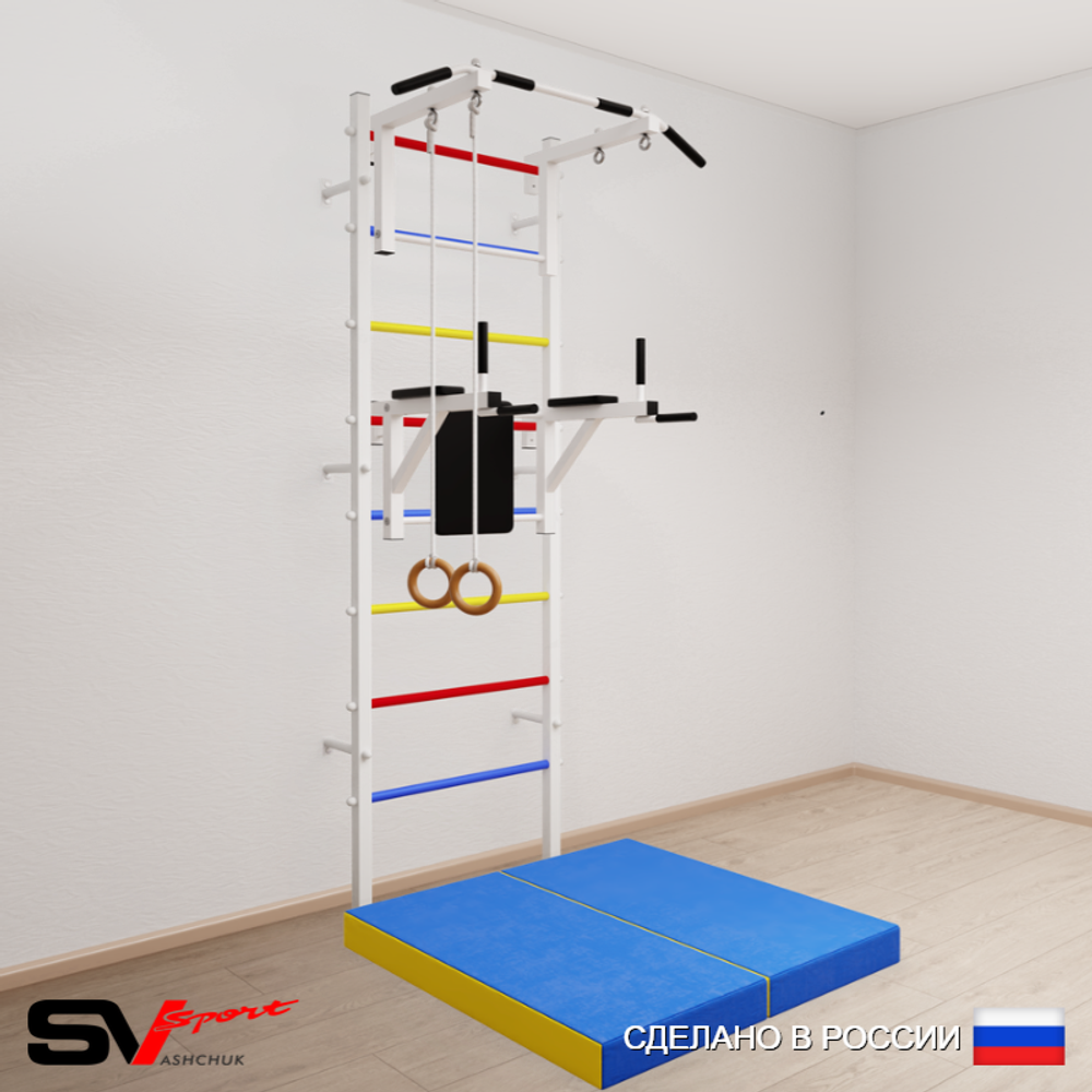 Шведская стенка Sv Sport усиленная 6714 (Турник стандарт/Брусья/Кольца/Мат 1м)
