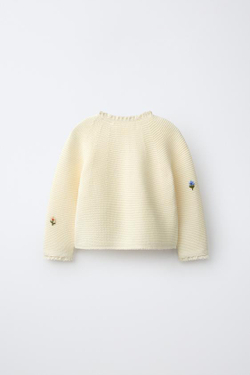ZARA КАРДИГАН С ВЫШИТЫМИ ЦВЕТАМИ, ЭКРЮ