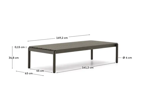 Журнальный столик Sorells из зеленого алюминия 63 x 149 см