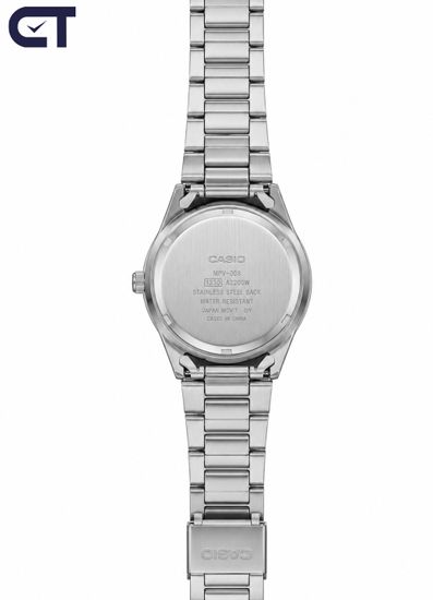 Casio MTP-V005D-1B4 General часы наручные мужские — чёрный циферблат с белыми цифрами и стальной браслет