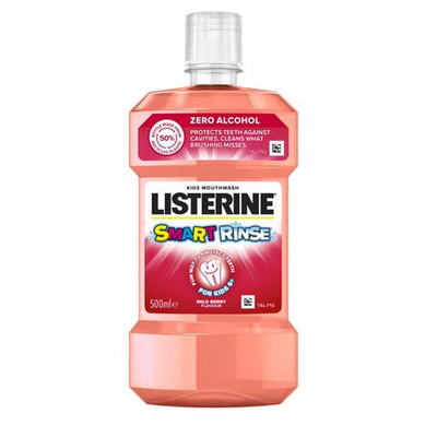 LISTERINE детский ополаскиватель для полости рта 6+, Smart Rinse, Ягодная свежесть, 500 мл (Франция)