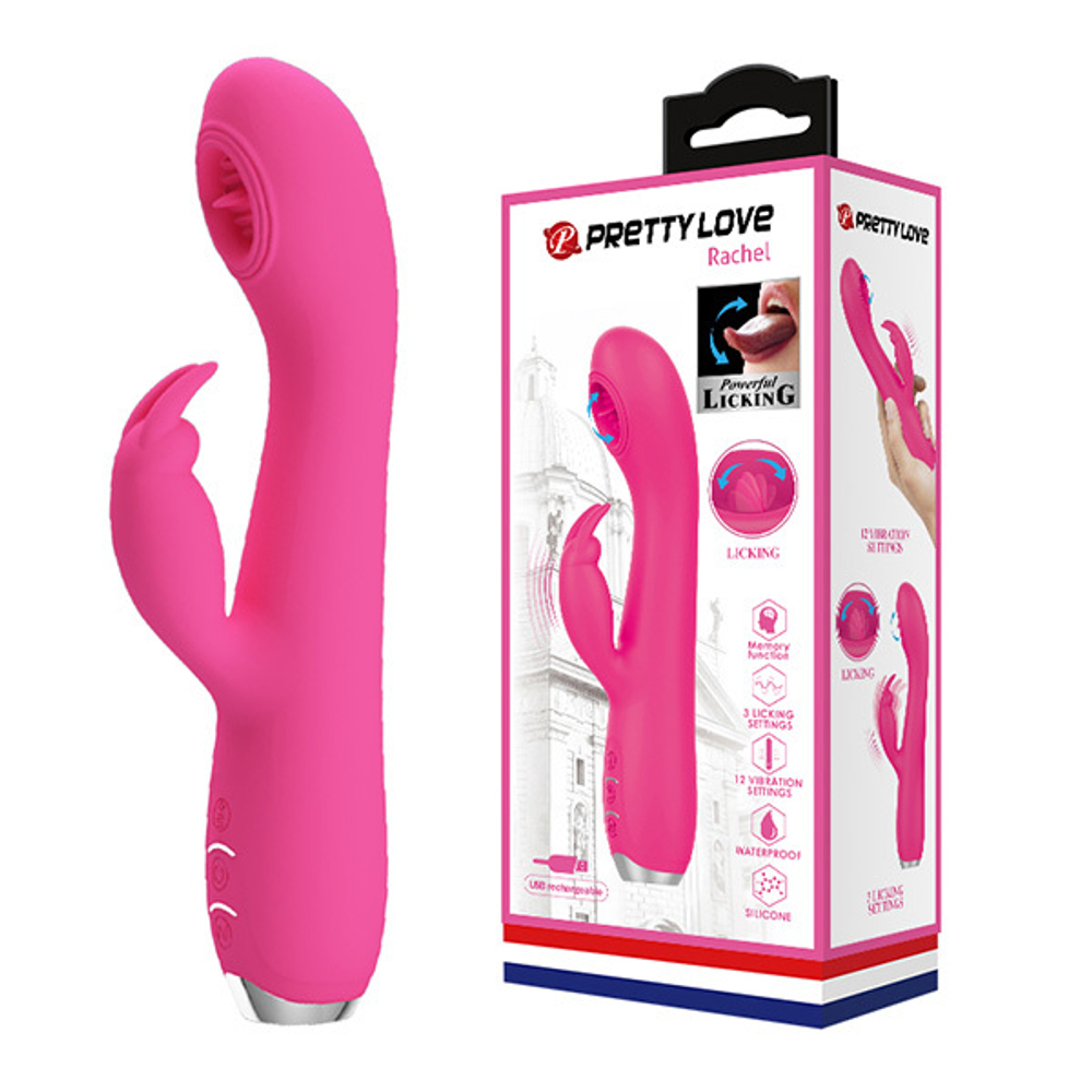 Розовый вибратор-кролик 19,9см с имитацией оральных ласк Pretty Love Rachel BI-014783-1