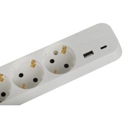 Удлинитель электрический ЭРА UB-3es-5m-USB c заземлением с выключателем 3 розетки + 1xUSBA+1xUSBC 5м 10А | Электротовары