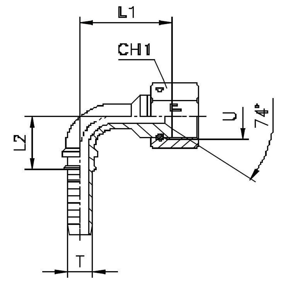 Фитинг DN 20 JIC (Г) 1.5/16 (90) (штифтованная гайка) CAST Фитинг DN 20 JIC (Г) 1.5/16 (90) (штифтованная гайка) CAST