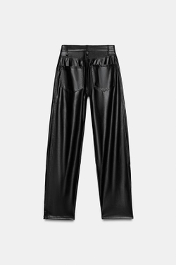 ZARA УКОРОЧЕННЫЕ БРЮКИ СВОБОДНОГО КРОЯ ИЗ ИСКУССТВЕННОЙ КОЖИ — ZW COLLECTION, ЧЕРНЫЙ