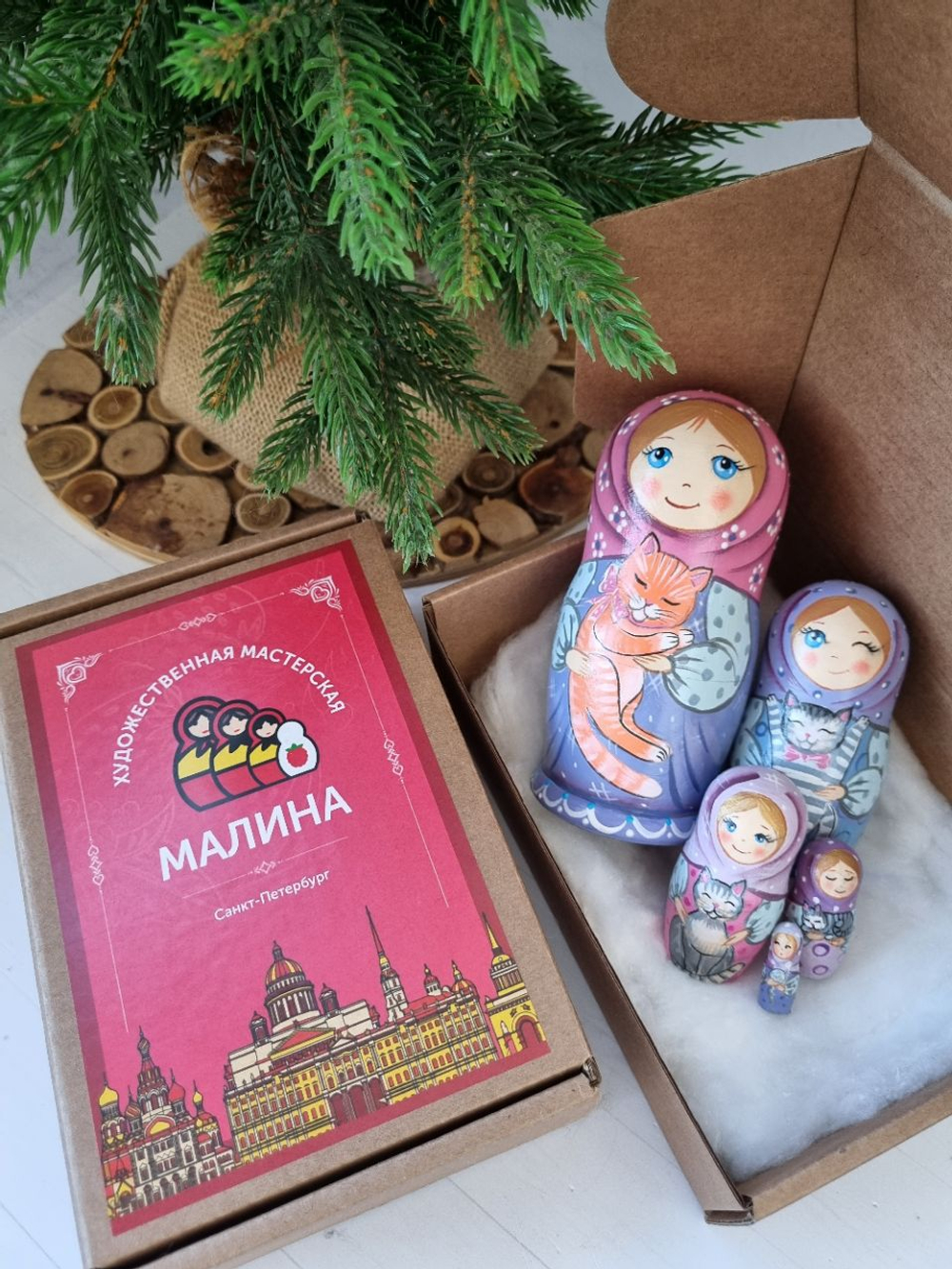 Матрешка Даша с котом 12см 5мест