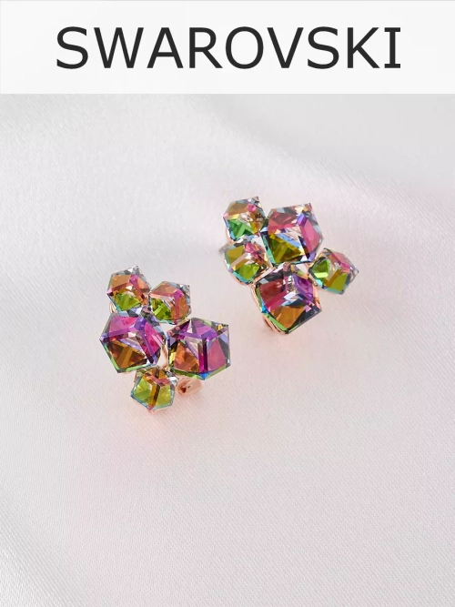 Серьги гроздья Мираж с зелеными кубиками Swarovski