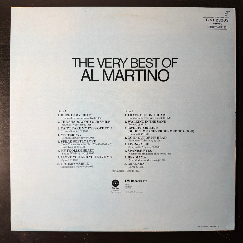 Al Martino ‎– The Very Best Of (Англия) Promo