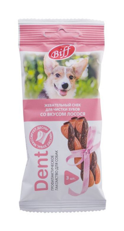 BIFF DENT Жевательный снек для собак мелких пород со вкусом лосося, 40 г
