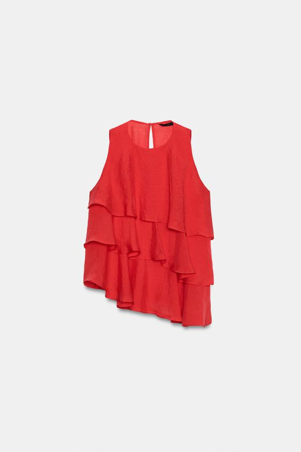 ZARA АСИММЕТРИЧНЫЙ ТОП С ВОЛАНАМИ, КРАСНЫЙ