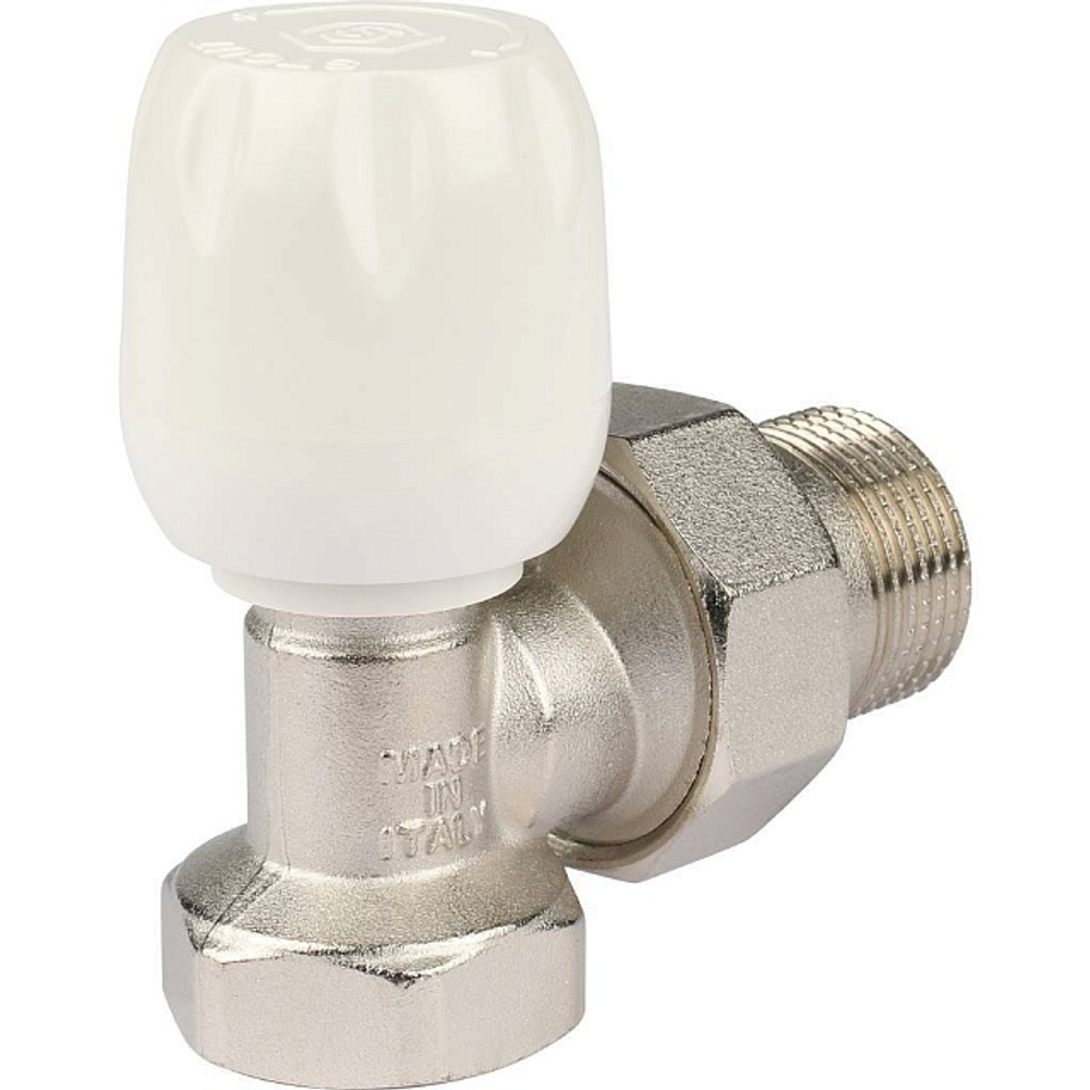Вентиль ручной регулировки угловой STOUT - 3/4" (ВР/НР-американка, PN10, Tmax 120°C, с неподъемным шпинделем)